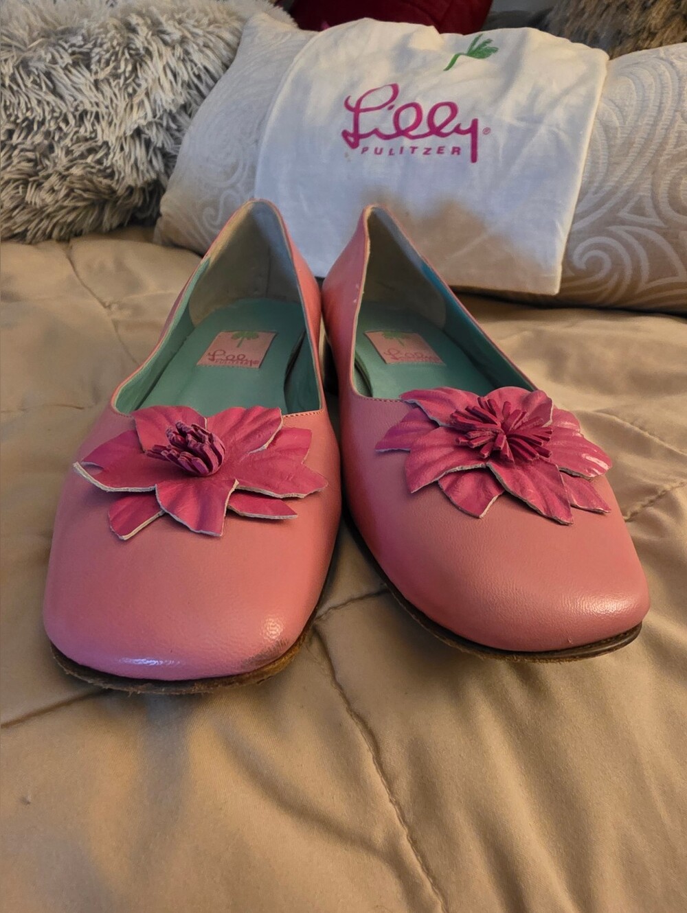 VTG VGC Lilly Pulitzer Pink Flats With Flower Detail -- Size 9M - Picture 7 of 7